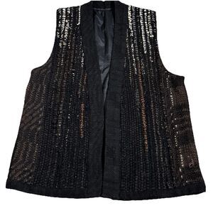 Sandy Lommen One Of A Kind  Handwovens Lined Vest Multi Color L/XL Black Brown